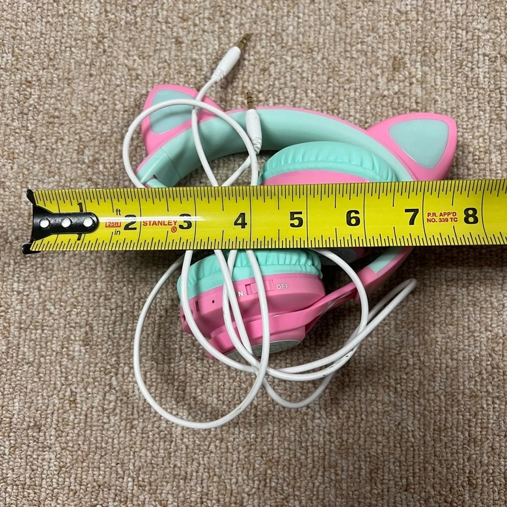 Riwbox CT-7 Cat Ear Kids Headphones Pink & Green Bluetooth LED Light Foldable